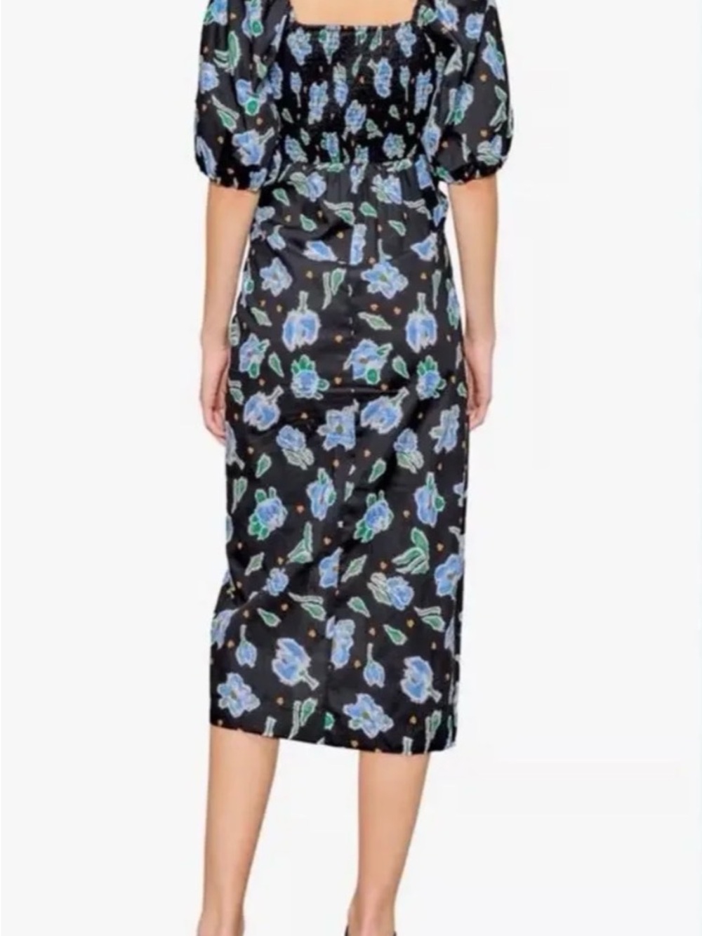 MELLODAY Black Midi Dress with Blue Floral Print - Picture 4 of 7